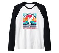 Autism Awareness Peaceful Mind Dove Retro Sunset Vibe Raglan Baseball Tee