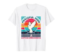 Autism Awareness Peaceful Mind Dove Retro Sunset Vibe T-Shirt