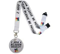 Autism Awareness - Please Be Patient i Have Autism Neck Lanyard with Safety Break & Matching Stitched Badge (White with White Badge)
