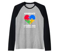 Autism Awareness Puzzle Appreciate Different Communication Raglan Baseball Tee