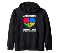 Autism Awareness Puzzle Appreciate Different Communication Zip Hoodie