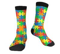 Autism Awareness Puzzle Funny Socks Novelty Casual Crew Socks Contrast Color Design for Women Men