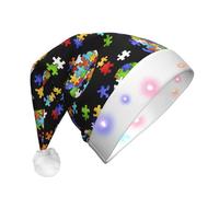 Autism Awareness Puzzle Heart Design LED Christmas Hat for Adults Unisex Christmas Hat New Year Holiday Party