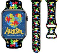 Autism Awareness Puzzle Piece Bands Compatible with Apple Watch Band 38MM 40MM 41MM, Silicone Strap Compatible with iWatch Bands Ultra Series SE 9 8 7 6 5 4 3 2 1 for Women Men