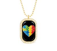Autism Awareness Puzzle Piece Heart Funny Pendant Necklace for Women Personalized Fashion Jewelry Diamond Necklaces for Wedding Birthday Gold Silver