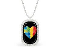 Autism Awareness Puzzle Piece Heart Funny Pendant Necklace for Women Personalized Fashion Jewelry Diamond Necklaces for Wedding Birthday Gold Silver