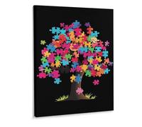 Autism Awareness Puzzle Piece Tree Funny Art Paintings Wall Decor Artworks Hang Canvas Picture Decoration For Room Home Office 16 × 12 Inch
