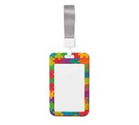 Autism Awareness Puzzle Pieces Abs Vertical Id Badge Holder, Name Badge with Clear Scanning Film