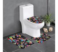 (Autism Awareness Puzzle Pieces Heart) 3 Piece Bathroom Rug Set Non-Slip Ba | It is made of soft absorbent flannel with a non-slip backing,it suitable for use in the shower area, beside the bathtub,