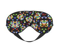Autism Awareness Puzzle Pieces Heart Double Sided Sleep Mask Soft Comfortable Light Blocking Eye Cover for Night Rest