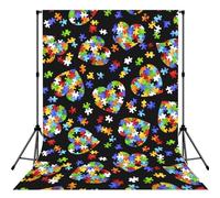 Autism Awareness Puzzle Pieces Heart Lightweight Photo Backdrop Soft Background For Indoor Shooting, Party & Live Streaming - 5x7ft