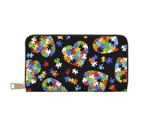 Autism Awareness Puzzle Pieces Heart Long Faux Leather Clutch Chic Stylish Women'S Wallets For Modern Women Large Capacity Card Holder And Organizer Pockets Durable Purse Handbag For Everyday Travel