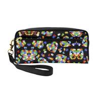 Autism Awareness Puzzle Pieces Heart Makeup Bag,Small Travel Makeup Organizer Bag For Women Double Layer Portable Makeup Bags, Black, One Size