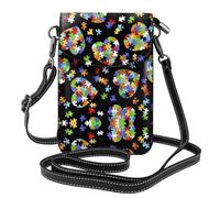 Autism Awareness Puzzle Pieces Heart Patterned leather crossbody bag, flap phone case, suitable for travel, hiking, camping or everyday use.