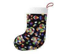 Autism Awareness Puzzle Pieces Heart Print Christmas Stocking 18 Inches â€“ Holiday Hanging Ornament for Fireplace, Xmas Tree & Home Decor