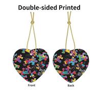 Autism Awareness Puzzle Pieces Heart -Print Custom Heart-Shaped Acrylic Ornaments For Christmas & Events | Double-Sided Printing, Premium Gold Lanyard | For Weddings, Parties, And Retail Displays.