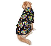 Autism Awareness Puzzle Pieces Heart Print Dog Hoodie Pet Sweatshirt, Warm, Soft And Breathable Hooded Clothes For Medium To Large Dogs, Easy-To-Wear Design, For Winter And Fall