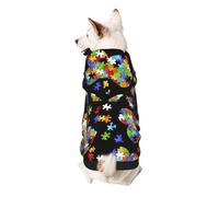 Autism Awareness Puzzle Pieces Heart Print Dog Hoodie Sweatshirt For Small Dogs, Warm, Soft And Breathable Pet Clothes, Easy To Wear Jumper For Winter And Fall Warm