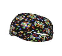 Autism Awareness Puzzle Pieces Heart Print Fashion Elastic Sports Headband Unisex High Absorption Sweat Band Hair Band For Running, Fitness, Tennis & Outdoor Activities