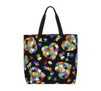 Autism Awareness Puzzle Pieces Heart Print Fashion With Zip Shoulder Bag Casual Handbag Shopper Bag For Work Travel