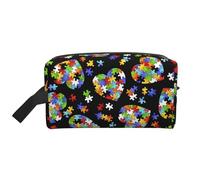 Autism Awareness Puzzle Pieces Heart print Fashionable Travel Storage Bag, Portable Toiletry Bag Large Capacity Organizer