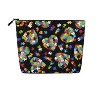 Autism Awareness Puzzle Pieces Heart Print Makeup Bag, Toiletry Organizer,One Pack for Multiple Daily Uses, Business Trip Companion
