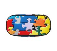 Autism Awareness Puzzle Pieces Heart Print Pencil Case Spacious Pen Pouch Zipper High Capacity Makeup Tools Office Supplies, Black, One Size, Cute