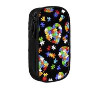 Autism Awareness Puzzle Pieces Heart Print Practical Pencil Case Multi-Compartment Office Travel School Art Daily Supplies