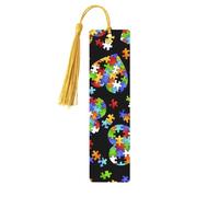 Autism Awareness Puzzle Pieces Heart Print Reading Page Markers Wooden Bookmarks, 5pcs Wood Bookmarks with Tassels, Gifts for Men Women