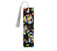Autism Awareness Puzzle Pieces Heart Print Reading Page Markers Wooden Bookmarks, 5pcs Wood Bookmarks with Tassels, Gifts for Men Women