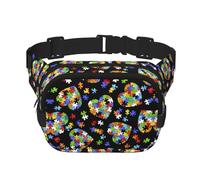 Autism Awareness Puzzle Pieces Heart Print Square Waist Purse Double Layer Fanny BagTrendy Travel Waist Bag for Men and Women, Black, One Size, Black, One Size