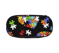 Autism Awareness Puzzle Pieces Heart Print Stylish School Students Pencil Bag Reusable Pens Makeup Toiletry Case Easy Access