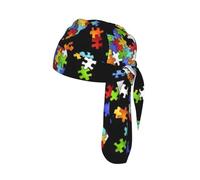 Autism Awareness Puzzle Pieces Heart Printed Cap Do Rag, Moisture Wicking Cycling Cap Helmet Liner for Biking Running Hiking