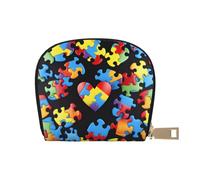 Autism Awareness Puzzle Pieces Heart Printed Card Holder Wallet, Women's PU Leather Card Case Wallet & Pocket Wallet