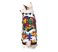 Autism Awareness Puzzle Pieces Heart Printed Dog Hoodie Soft Dog Sweatshirt Cute Cat Dog Clothes for Small Dogs Kitten Puppy, L