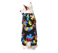 Autism Awareness Puzzle Pieces Heart Printed Dog Hoodie Soft Dog Sweatshirt Cute Cat Dog Clothes for Small Dogs Kitten Puppy, S