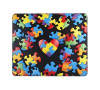 Autism Awareness Puzzle Pieces Heart Printed Gaming Mouse Pad 8x7.6 Inches, Non-Slip Rubber Base Laptop Mousepad Desk Mat with Stitched Edges for Gamer, Office, Home
