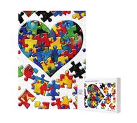 Autism Awareness Puzzle Pieces Heart Printed Jigsaw Puzzle with Storage Box, Wooden Puzzle for Adults and Kids, 300 Pieces Family Fun Decorative Game, 28x40 CM