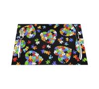 Autism Awareness Puzzle Pieces Heart Printed PVC Placemats 4 PCS Set - Heat Resistant Non-Slip Placemat for Dining Room, Indoor Outdoor Woven Table Mats for Kitchen Decor, Housewarming Gift
