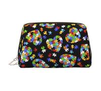 Autism Awareness Puzzle Pieces Heart PVC Leather Makeup Bag Cosmetic Pouch Travel Organizer Toiletry Clutch