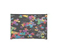 Autism Awareness Puzzle Pieces Heart Reusable Paper Cosmetic Bag Waterproof & Lightweight for Travel, School & Daily Use Full-Print Design Women, Students, Eco-Conscious