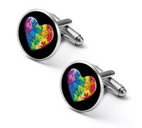 Autism Awareness Puzzle Pieces Heart Shirt Cufflinks Round Cuff Links for Business Wedding Party Father's Day Gift 2.0cm