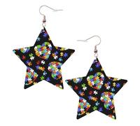 Autism Awareness Puzzle Pieces Heart Statement Earrings for Women, Star Drop Earrings, Elegant Dangle Jewelry for Formal Gatherings