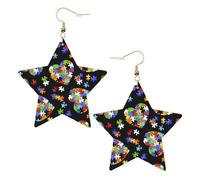 Autism Awareness Puzzle Pieces Heart Statement Earrings for Women, Star Drop Earrings, Elegant Dangle Jewelry for Formal Gatherings