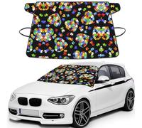 Autism Awareness Puzzle Pieces Heart Stylish Printed Windshield Snow Cover for Cars, Car Windshield Cover for Ice, Snow & Sun, Easy Install, Universal Size with Storage Bag