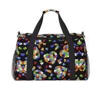 Autism Awareness Puzzle Pieces Heart Travel Duffel Bag Weekend Bag Weekender Overnight Carry On Hand Bag Workout Sport Hospital