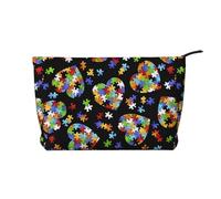 Autism Awareness Puzzle Pieces Heart Zipper Closure Corduroy Makeup Bag Multifunctional Organizer 22x7x17cm for Travel Camping Vacation Fitness