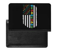 Autism Awareness Puzzle US Flag Passport Wallet Cute Passport Case with Card Slot Travel Passport Holder Cover
