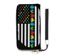 Autism Awareness Puzzle US Flag Slim Wallet for Women Long Purse Cute Clutch Wristlet Handbag Card Holders
