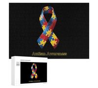 Autism Awareness Ribbon Funny Wooden Puzzle Adults Difficult Jigsaw Puzzles with Storage Box for Family Game Birthday Gift